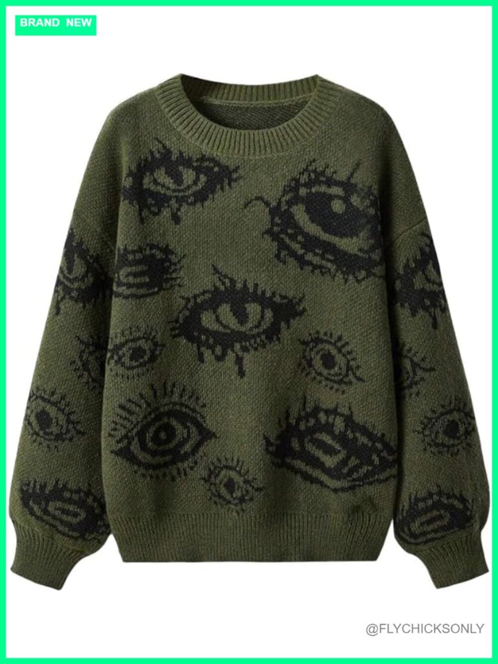 Oversized Crewneck Long Sleeve Sweater Goth Grunge Punk Pullover